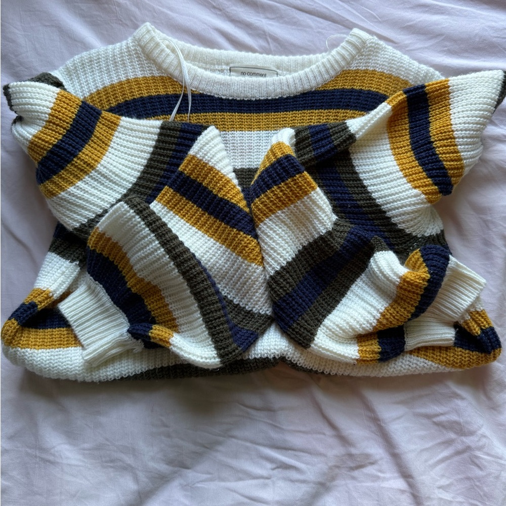 Striped Knit Sweater in Mustard, Navy, and White